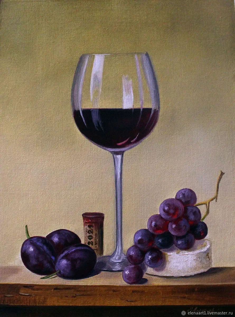 Натюрморт вино и виноград